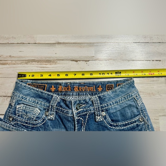 Rock Revival Alanis Capri Blue Denim Embellished Pockets Jeans Size 27x28 - Picture 7 of 12